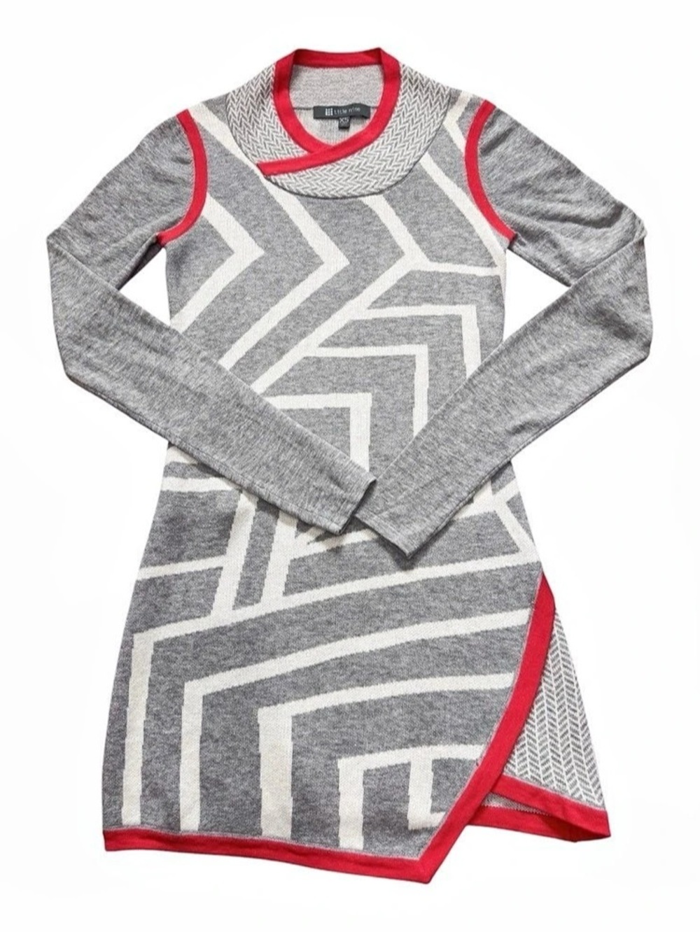 title nine Brazen Geometric Tunic Sweater Dress Gray & Red XS